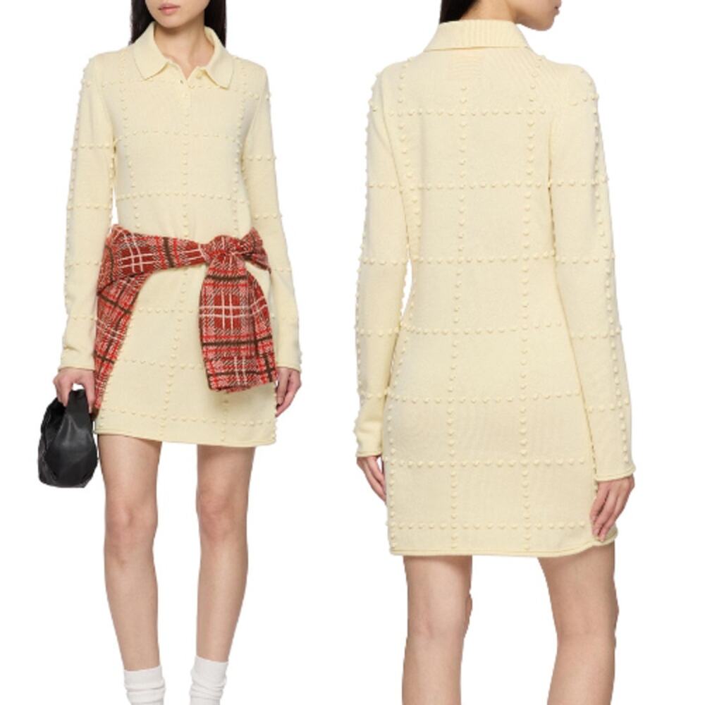 NWT Guest in Residence Wool & Cashmere Popcorn Polo Dress Cream Size: Medium